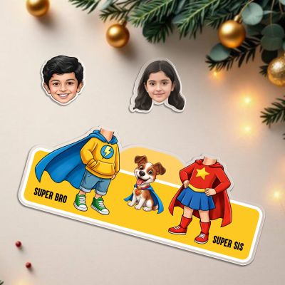 Personalized Superhero Theme Bobblehead Caricature Custom with Face Cutout Birthday Return Gift for Brother Sister & Sibling Battery Powered Moving Head Feature